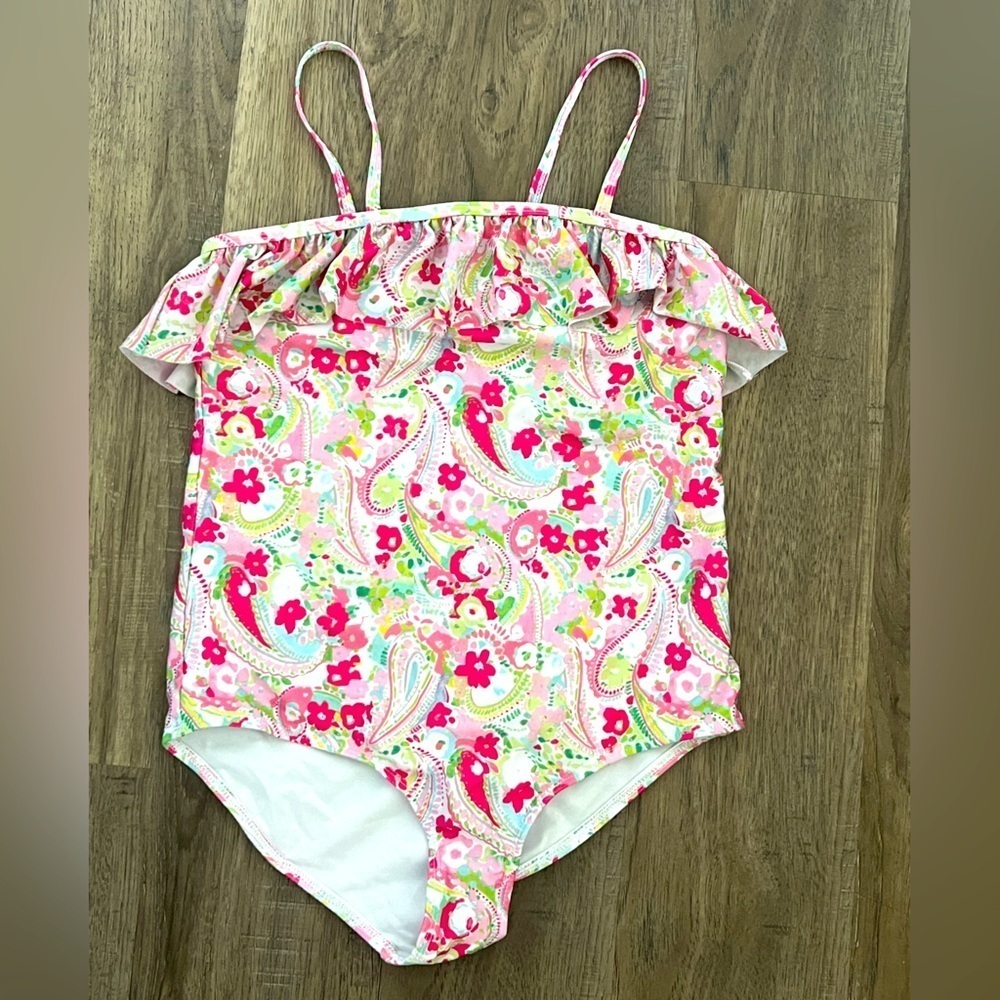 Crown & Ivy Kids Girls Floral Ruffle Bathing Suit, size 16